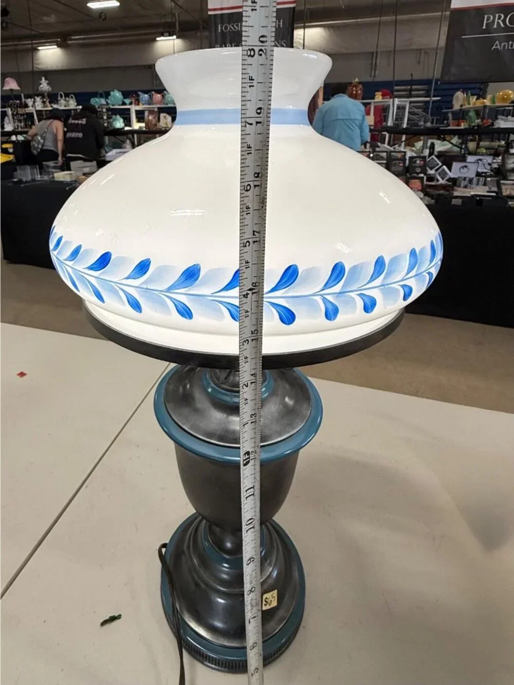 Blue and grey glass and metal lamp